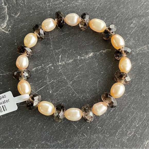 Elegant Freshwater Pearl and Smokey Topaz  Bracelet 7-7.5” - Picture 1 of 8
